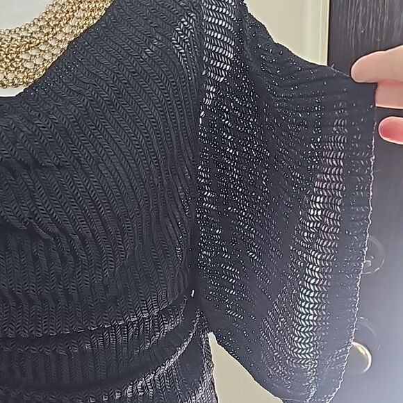 Black cowl neck open weave pullover top size small - Picture 3 of 10